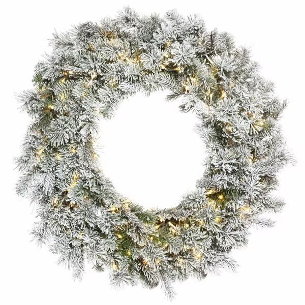 48 in. Flocked Kiana Green Wreath with 3 mm 300 Warm White Dura Light, Vickerman, Mfr#: K173648LED